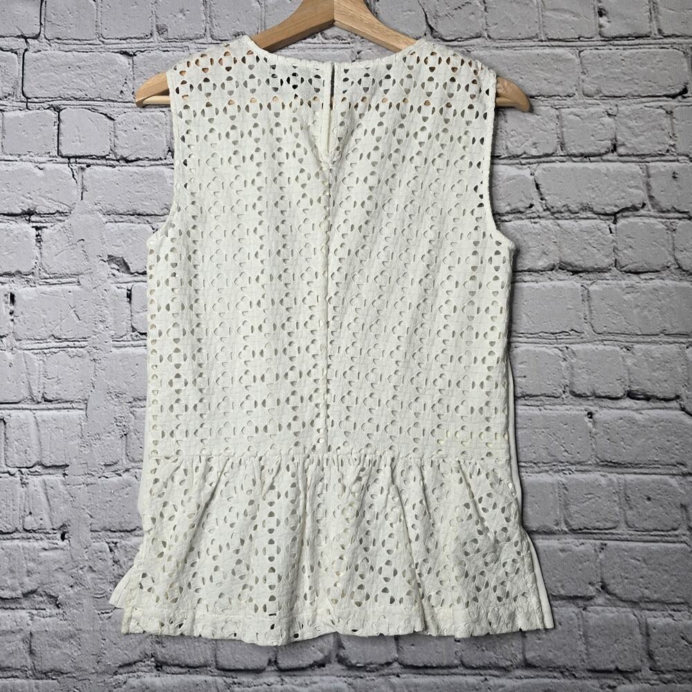 Ann‎ Taylor Eyelet Back Peplum Sleeveless Blouse Semi Sheer New Size Medium - Picture 5 of 8